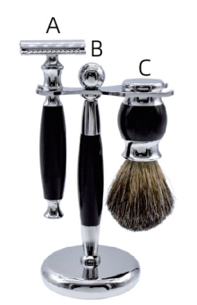 H-15 Rasierset 3 er Set  A: 11.4*4.4cm - B: 16.5*7.5cm - C: 11*4cm